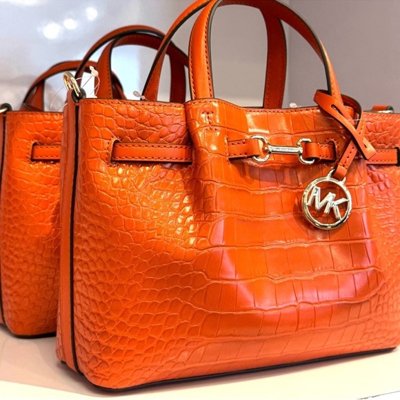 Michael Kors Carson Small Crocodile Embossed Satchel Bag Red Clay - Picture 5 of 11